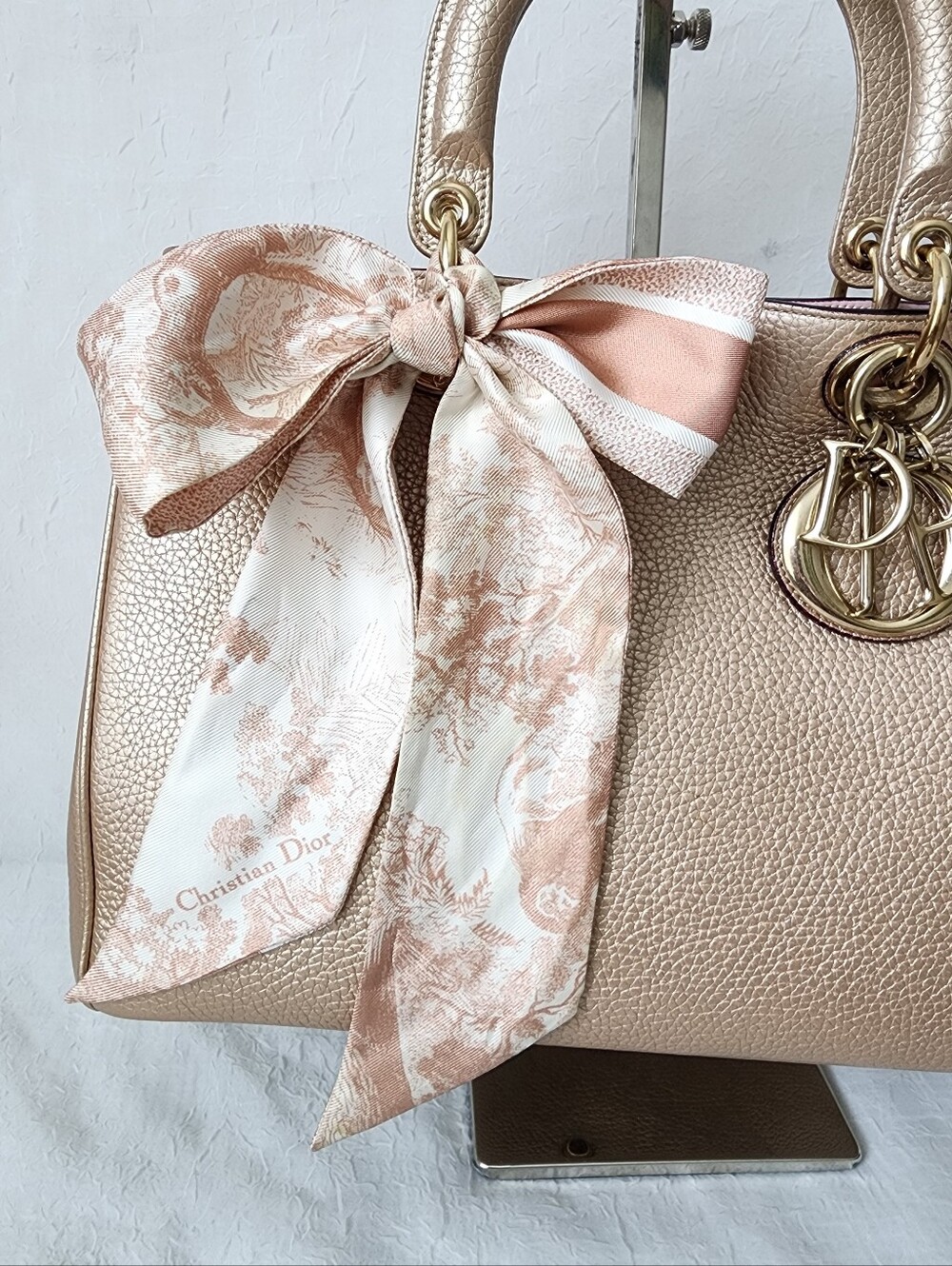 Dior Tan & Cream Silk Twilly Scarf